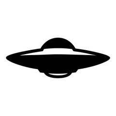 Simple black and white vector graphic of a classic flying saucer