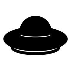 Simple black and white silhouette of a classic flying saucer, UFO shape