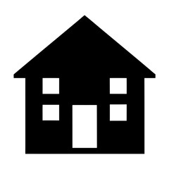 A minimalist illustration of a simple black house with white windows