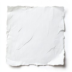 A square, off-white piece of paper with irregular edges and wrinkles