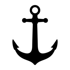 Black silhouette of an anchor on a white background representing nautical themes