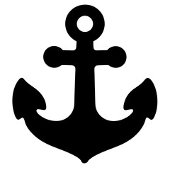 Classic black silhouette of an anchor on a white background, iconic symbol