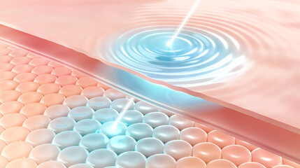 Fototapeta na wymiar Laser shot through Saggy skin cell layer, skin and Facial treatment. 3D rendering.