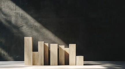 Wooden blocks forming a descending graph against a dark background