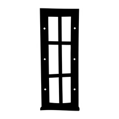 Stylized Black and White Illustration of a Paneled Door with Diamond Accents