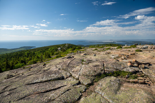 Cairns and Rocks Scattered Across the Granite Surface of Cadillac Mountain - Powered by Adobe