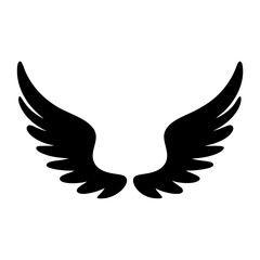 Black silhouette of symmetrical angel wings on a white background design