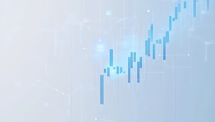 Abstract financial chart, light blue tones,  showing upward trend, with interconnected data points