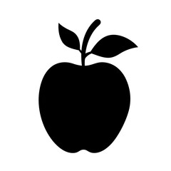 Striking minimalist black and white apple illustration with leaves and stem