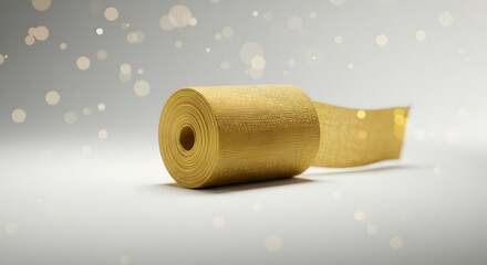 Unrolling Golden Ribbon on Bright Backdrop with Bokeh