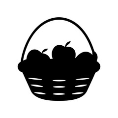 Silhouette illustration of a basket full of apples against a white background