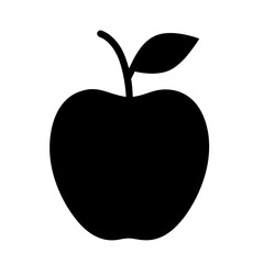 A Silhouette of a Perfect Apple Fruit with a Stem and Leaf
