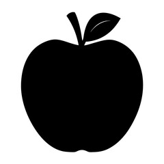 Striking black silhouette of a crisp apple with stem and leaf