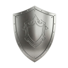 Steel medieval-style shield with engraved crest