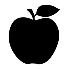 A captivating black silhouette of a ripe apple with a prominent leaf