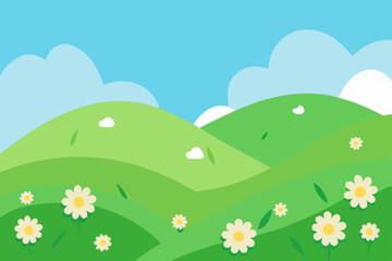 Obraz premium gentle hills in spring bloom with daisies and soft 
