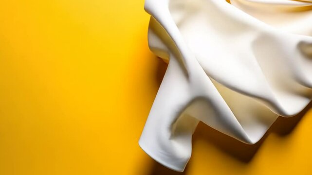 Draped white fabric on yellow background