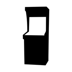 Silhouette of a classic arcade game machine with white screen display
