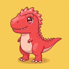 Cute red T-Rex dinosaur cartoon character smiling on yellow background