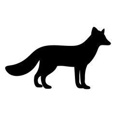 Silhouette of a fox, standing and looking to the right, vector graphic