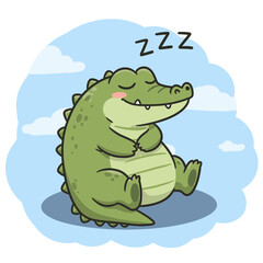 Cute Crocodile Sleeping Peacefully, Cartoon Reptile Character