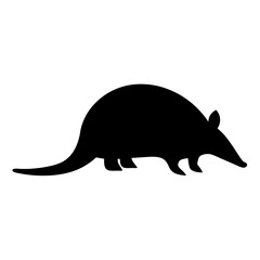 Silhouette of an Armadillo walking slowly on a white isolated background
