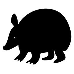 Simple black silhouette of an armadillo with short legs and long snout