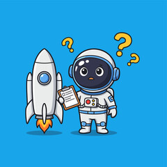 Confused Astronaut with Rocket and Checklist, Space Questions