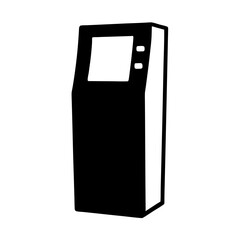 Simple stylized black and white image of a standing information kiosk terminal