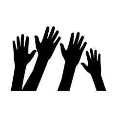 Obraz premium Four Black Hands Raised Upward on a White Background Illustration