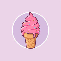 Pink Soft Serve Ice Cream Cone with Sprinkles, Sweet Dessert Icon