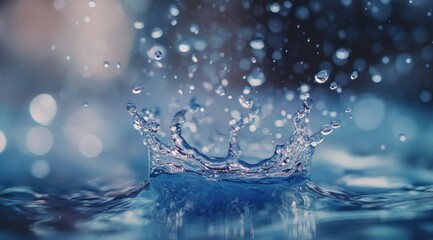 Water droplet impact, crown splash, bokeh background