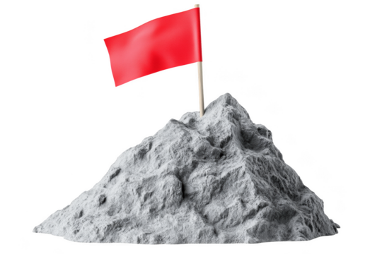 Symbolic red flag on rocky terrain outdoor setting still life composition nature elements close-up viewpoint concept of warning Png, Transparent background.