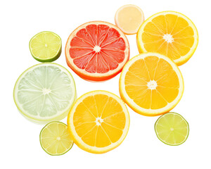 Assorted citrus wheels for bartending garnish use on transparent background

