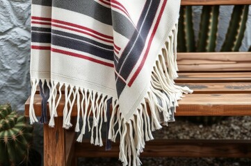 Handwoven Serape Draped Over Bench