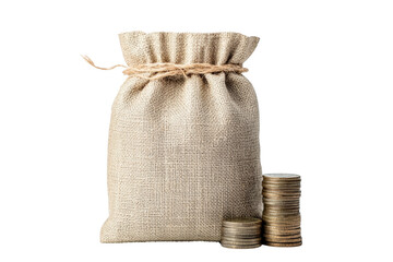 Investment strategies for financial growth business setting image of money bag and coins professional environment close-up view wealth management concepts Png, Transparent background.