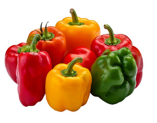 Bell pepper (red, yellow, green) mix white on transparent background and white background 