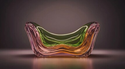 Abstract, colourful, glass bowl on a dark background