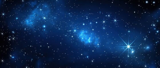 Fototapeta premium Wide low-angle view of twinkling stars and nebulae on a dark blue gradient background in outer space for astronomy illustration