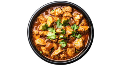 Delicious Chicken Curry Recipe Top View Image isolated on transparent background