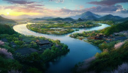 Naklejka premium Breathtaking Japanese Landscape Captured from Above