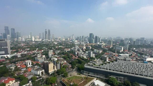 View of Central Jakarta capital city Indonesia skyline buildings skyscrapers Monas