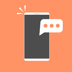 Smartphone with new message notification icon. Flat style illustration for concepts related to mobile communication, digital notifications, and online messaging
