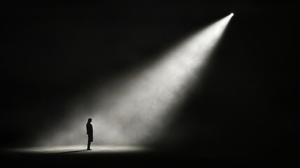 Solitary Figure Bathed in a Single Spotlight's Radiance