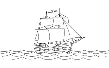 hand drawn vector illustration of a ship. coloring pages for kids