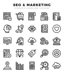 SEO & Marketing Icons Pack Lineal Style. Vector illustration.