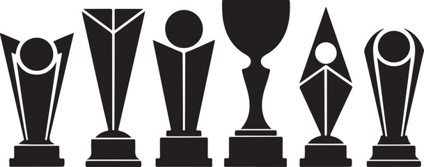 Collection of elegant black and white trophy silhouettes for competitions and achievement awards