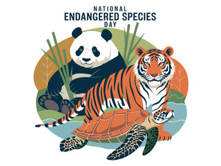 National Endangered Species Day Panda Tiger Wildlife Conservation Art