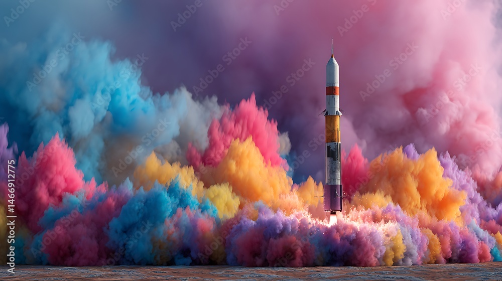 Aufkleber Colorful rocket launch with explosive background effects