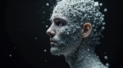 Geometric Head Sculpture in Fragmented Voxels